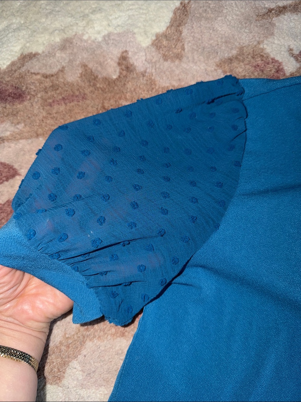 CeCe Sapphire Sky Puff Sleeve Mixed Media Top - Picture 4 of 6